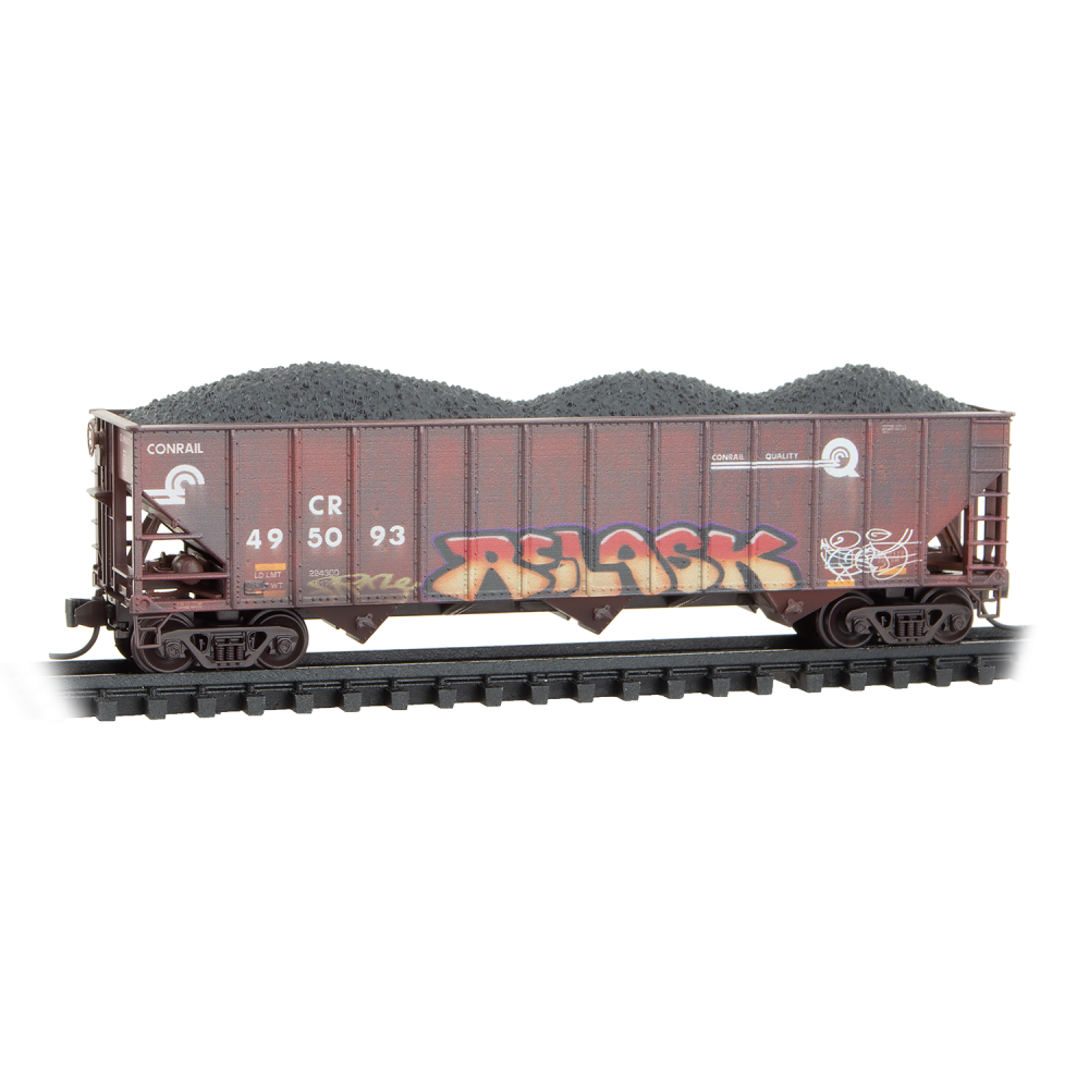 Micro-Trains, N Scale, 983 05 103, 100-Ton 3-Bay Open Hopper, Conrail, Weathered, 3-Pack