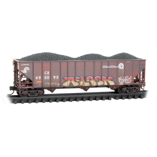 Micro-Trains, N Scale, 983 05 103, 100-Ton 3-Bay Open Hopper, Conrail, Weathered, 3-Pack