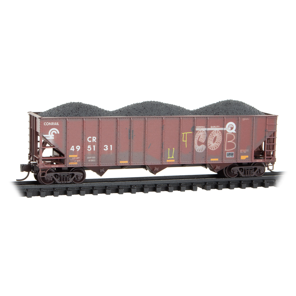 Micro-Trains, N Scale, 983 05 103, 100-Ton 3-Bay Open Hopper, Conrail, Weathered, 3-Pack