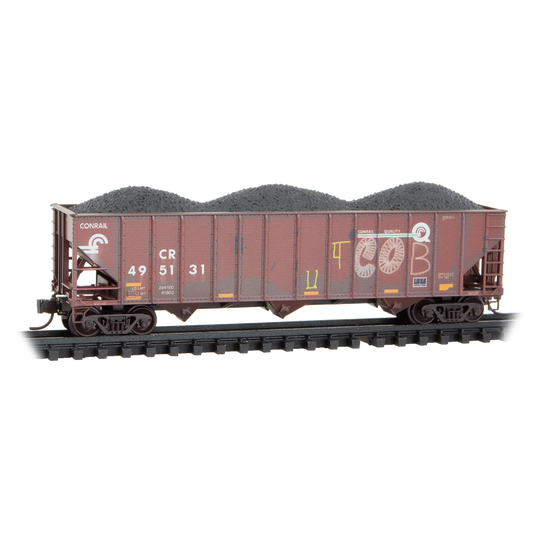 Micro-Trains, N Scale, 983 05 103, 100-Ton 3-Bay Open Hopper, Conrail, Weathered, 3-Pack