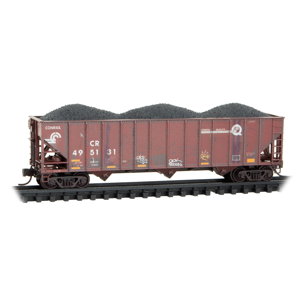 Micro-Trains, N Scale, 983 05 103, 100-Ton 3-Bay Open Hopper, Conrail, Weathered, 3-Pack