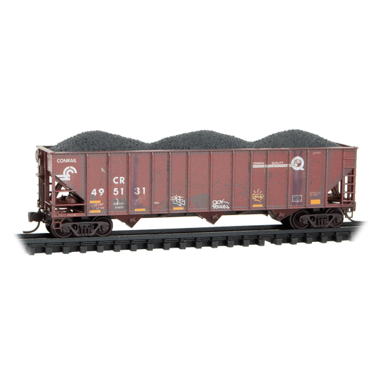 Micro-Trains, N Scale, 983 05 103, 100-Ton 3-Bay Open Hopper, Conrail, Weathered, 3-Pack