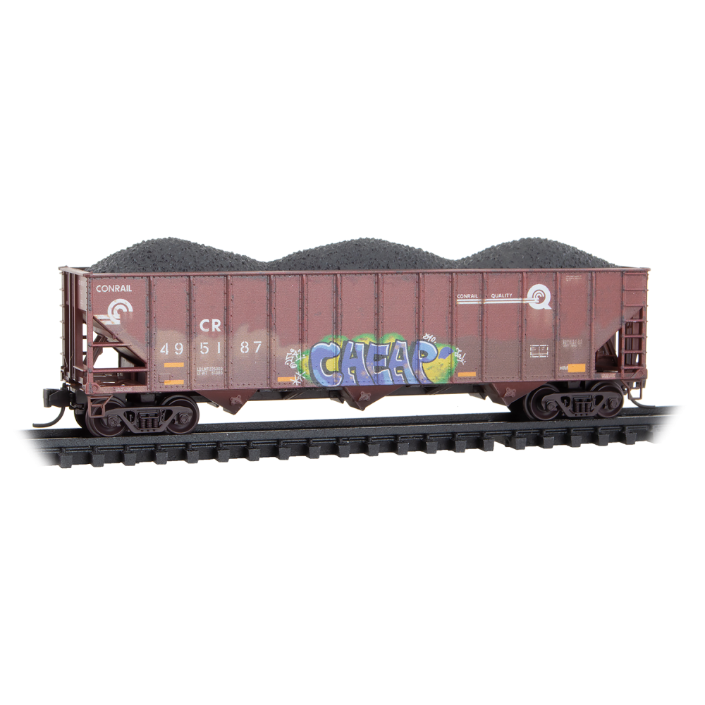 Micro-Trains, N Scale, 983 05 103, 100-Ton 3-Bay Open Hopper, Conrail, Weathered, 3-Pack