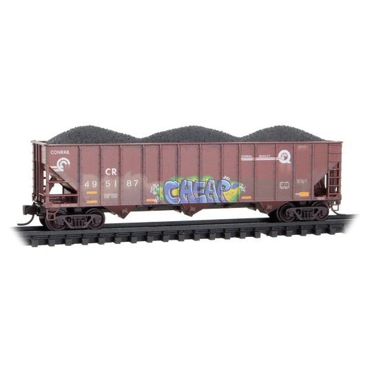 Micro-Trains, N Scale, 983 05 103, 100-Ton 3-Bay Open Hopper, Conrail, Weathered, 3-Pack