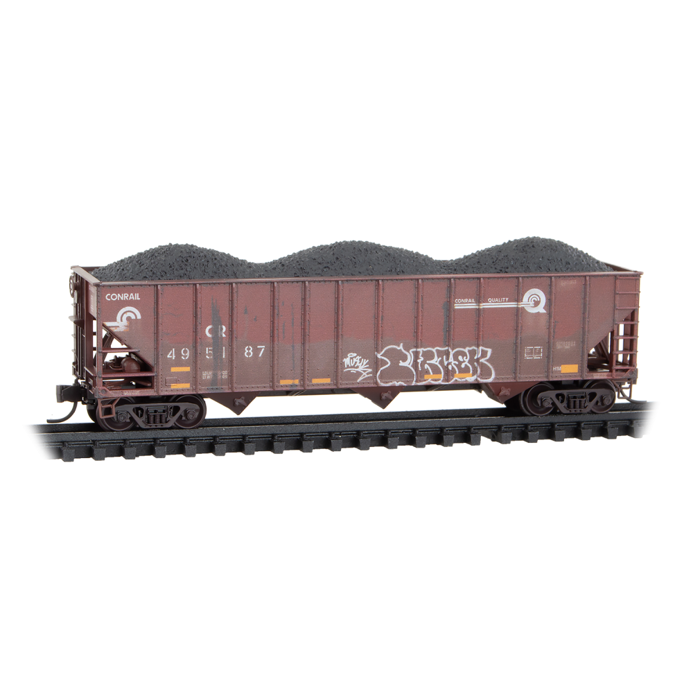 Micro-Trains, N Scale, 983 05 103, 100-Ton 3-Bay Open Hopper, Conrail, Weathered, 3-Pack