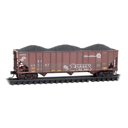 Micro-Trains, N Scale, 983 05 103, 100-Ton 3-Bay Open Hopper, Conrail, Weathered, 3-Pack