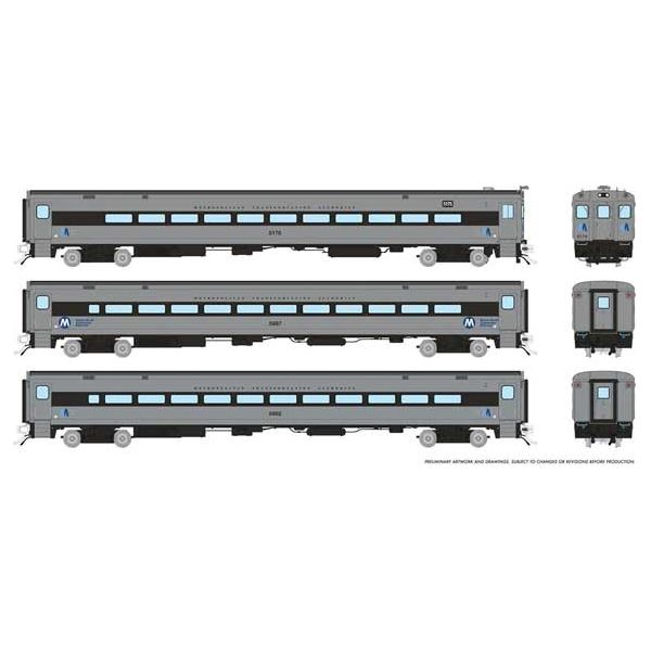 Rapido Trains Inc, 128553, HO Scale, MNCR, P-S Comet Commuter 2 Coach and Cab Car Set, Metro-North Se t#2,  West of the Hudson