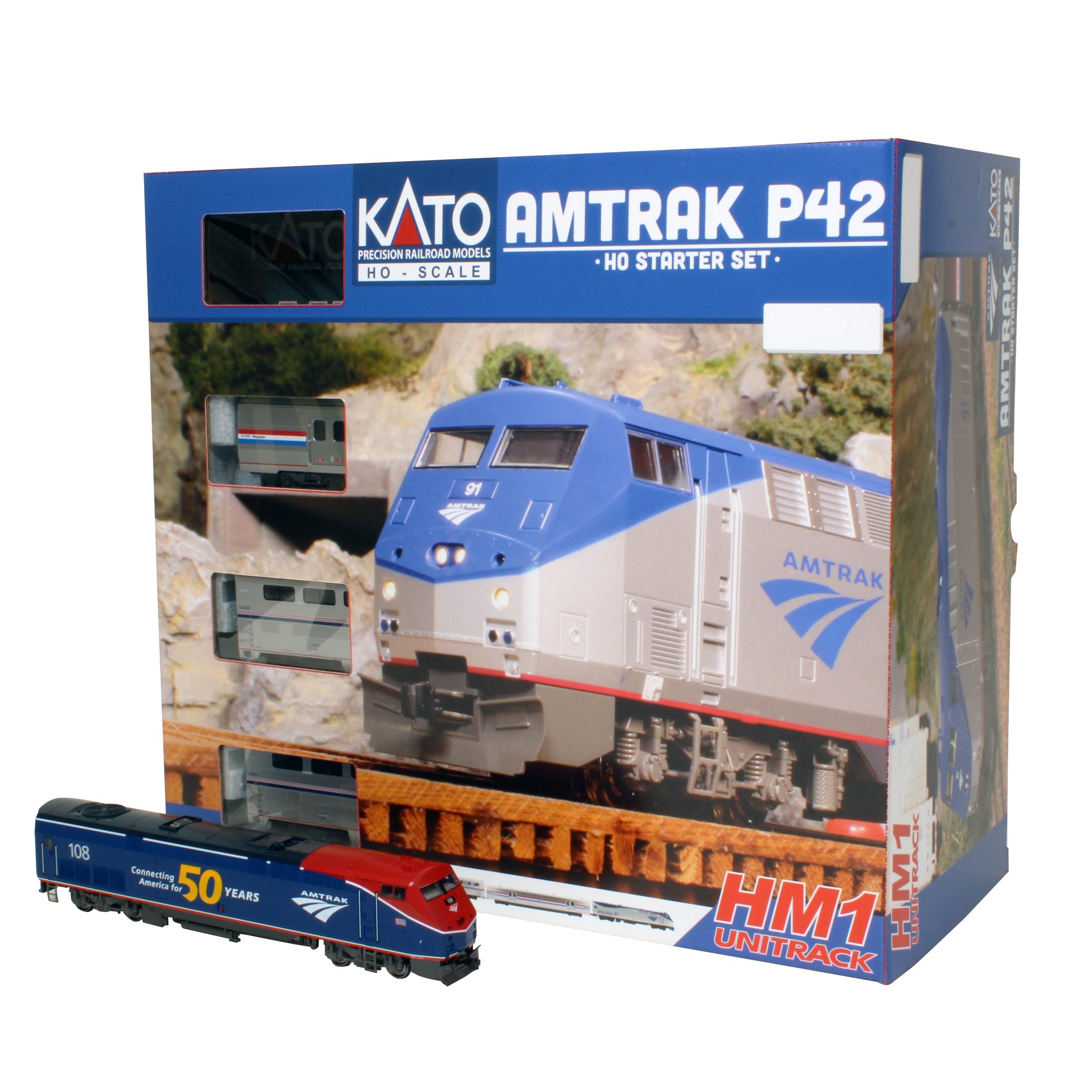 Kato, 30-3004, HO Scale,  Amtrak P42, 50th Phase VI, Complete Starter Set