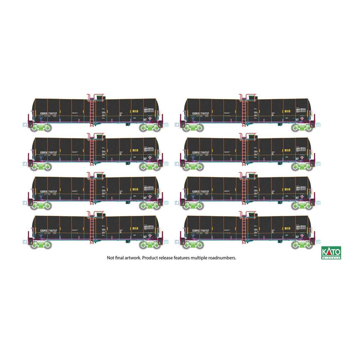 Kato, 106-4801, N Scale, Greenbrier Tank, Set of 8, GRBX, Set A