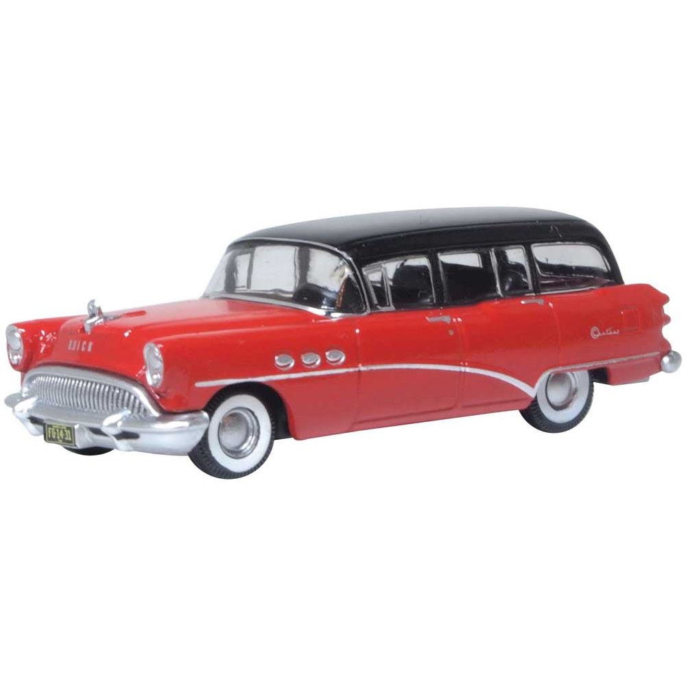 Oxford Diecast, 87BCE54004,  HO Scale, 1954 Buick Century Estate Wagon - Matador Red/Carlsbad Black