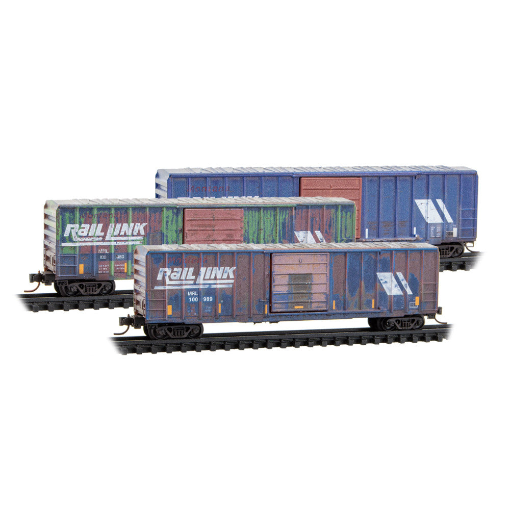 Micro-Trains by Atlas, 983-105 108, N Scale, Weathered, 50' Single Door Rib Side Box Car without Roofwalk, 3 pack