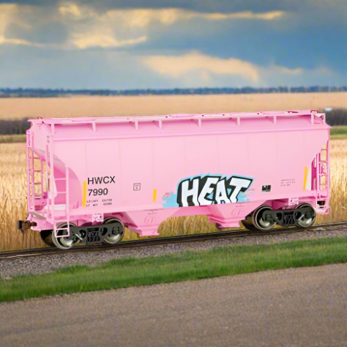 American Limited, HO Scale, 2032, Trinity 3281 2-Bay Covered Hopper, Halliburton, #7990, with HEAT Graffiti