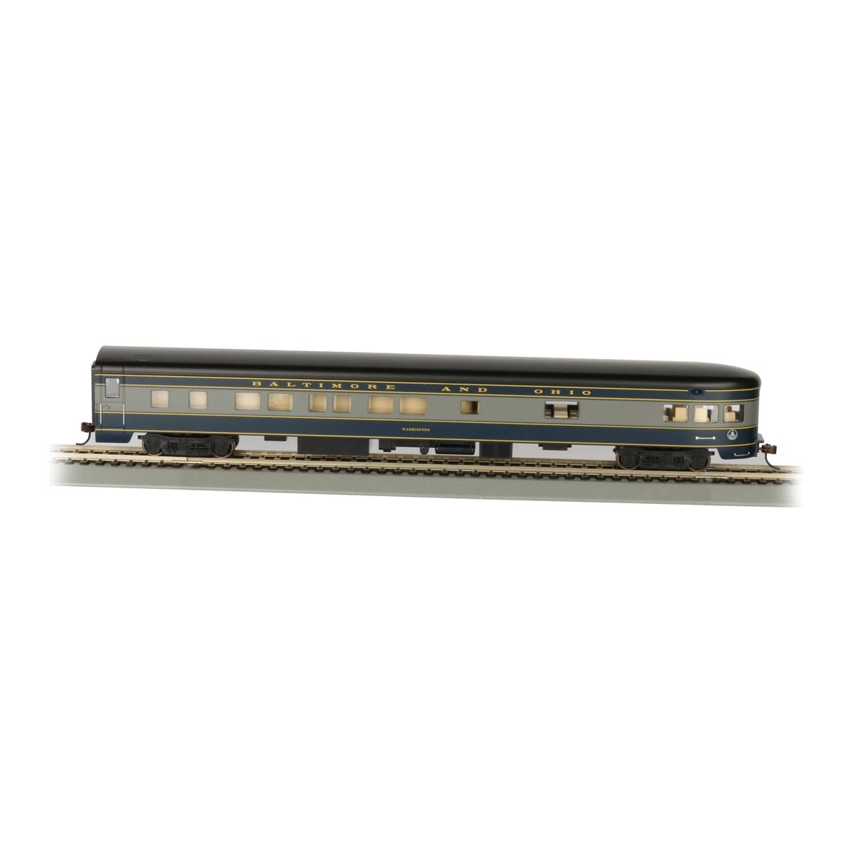 Bachmann, HO Scale, 14303, 85' Smooth Side Observation Car with Lighting, Baltimore & Ohio, Washington