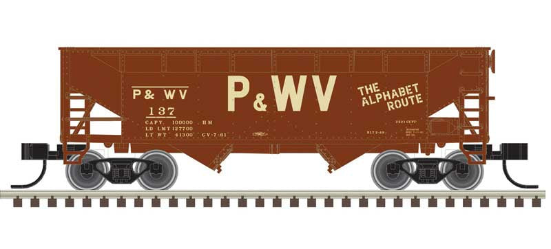 Atlas, N Scale, 50006145, 2-Bay Offset Hopper - Flat End, Pittsburgh & West Virginia, 3 Pack, #179, #233, #294