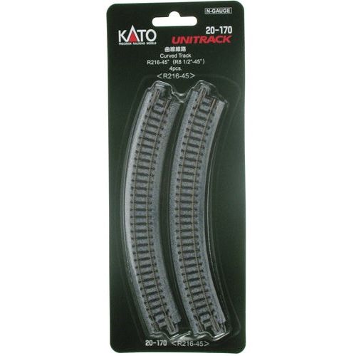 Kato, 20-170, N Scale, Unitrack, 8 1/2" Radius Curve, 45-Degree, pack