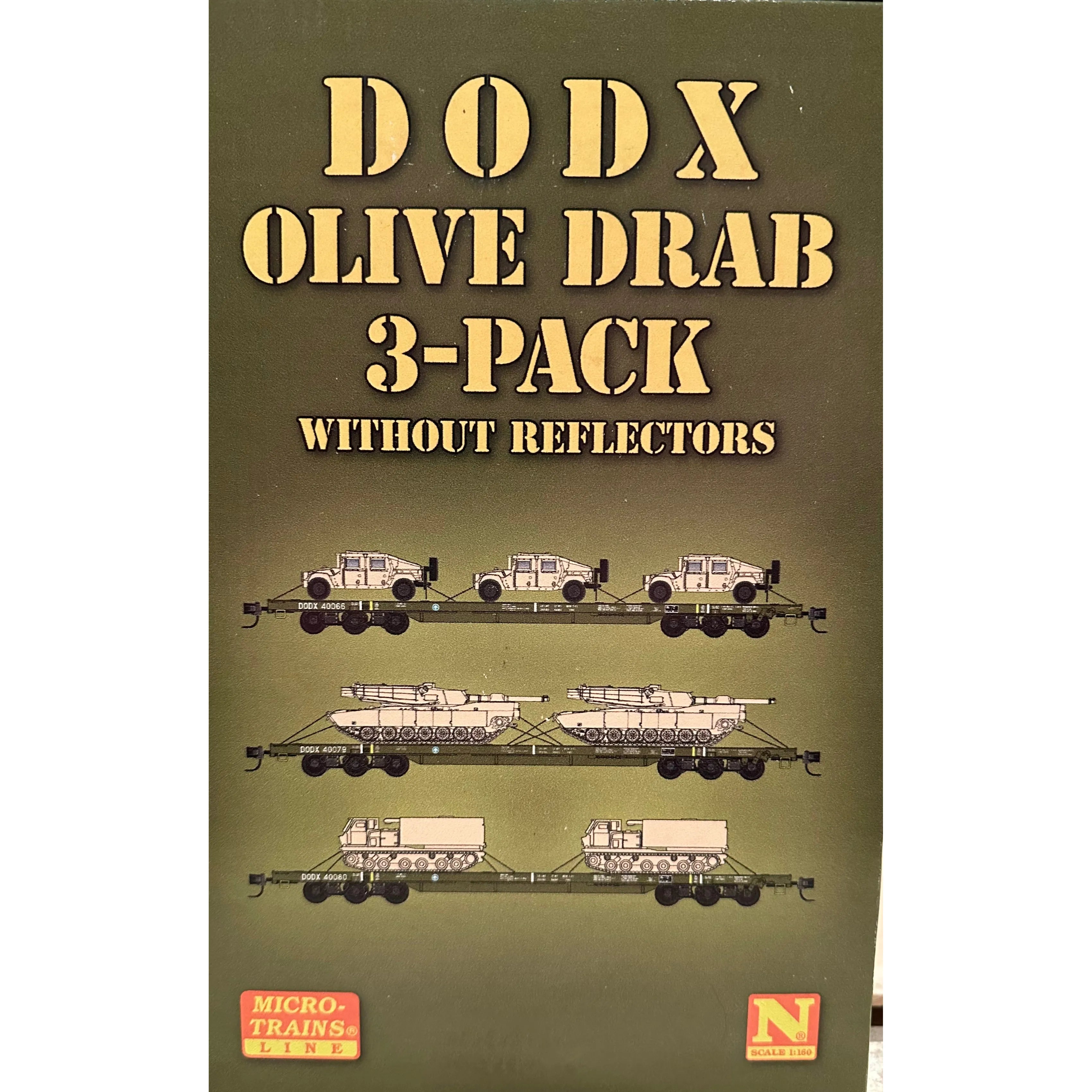 Micro-Trains, 993 01 812, N,  Flatcar, 68 Foot, DODX Heavy-Duty - Department of Defense - 3-Pack