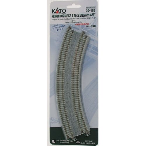 Kato, 20-183, N Scale, Unitrack Concrete Tie Double Super-Elevated 11"-12 3/8" Radius 45-Degree Curved Track (2)