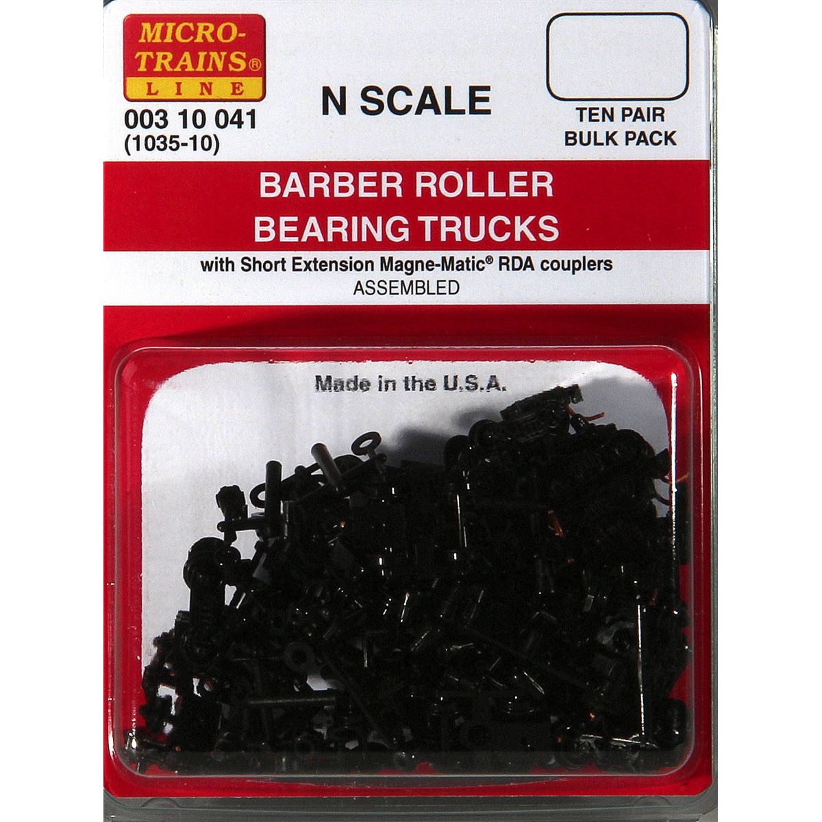 Micro-Trains, 003 10 041, N Scale, Barber Roller Bearing Trucks w/ short ext. couplers 10 pr (1035-10)