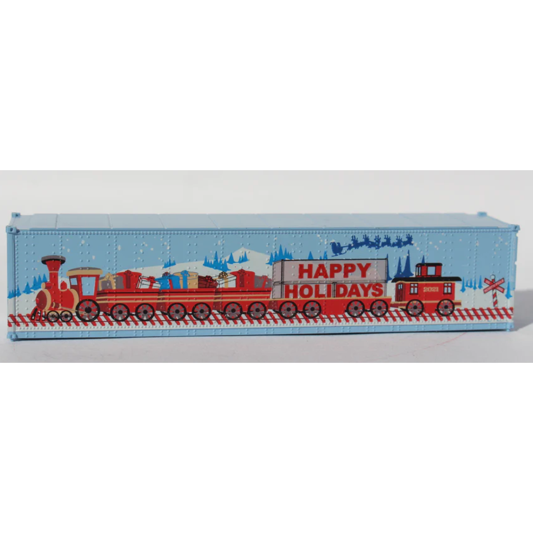 JTC, 485694, N Scale,  40' Smooth-side container, Happy Holidays 2021