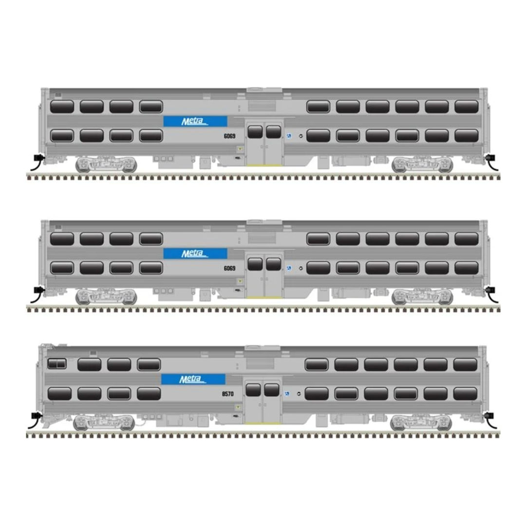 Atlas, HO Scale, 20007055, Nippon Sharyo Type 8500 Bi-Level Commuter Cab Car Master, Metra, 3-Pack