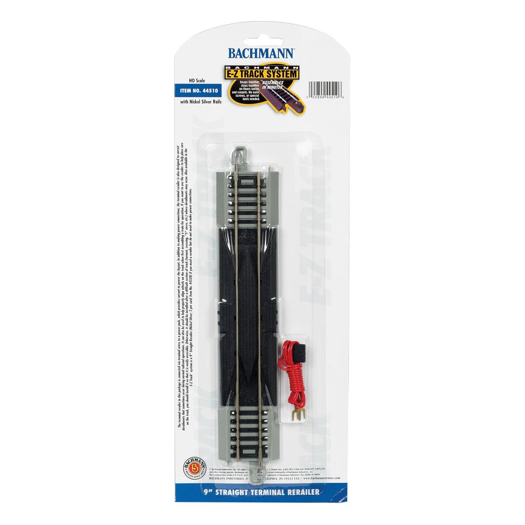 Bachmann, 44510, HO Scale, Nickel Silver EZ Track, 9" Straight, Terminal Rerailer with Wire