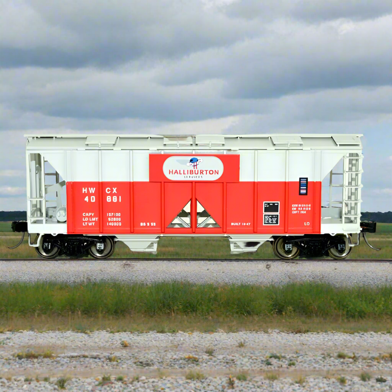 Bowser, HO Scale, 42757, 70-Ton 2-Bay Covered Hopper, Halliburton, #40916