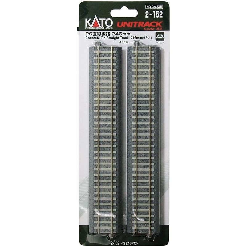 Kato, HO Scale, 2-152, Unitrack, 246mm-9 3/4in., Concrete Tie Straight Track,(4 Pieces)