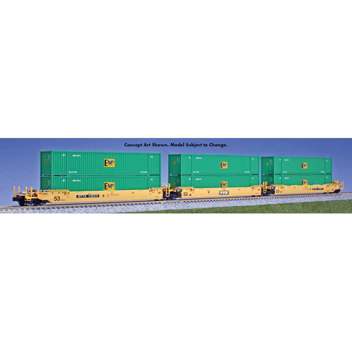 Kato, N Scale 106-6187, MAXI-IV 3-Unit Well Cars ,With 6 EMP Containers, TTX DTTX, #732256