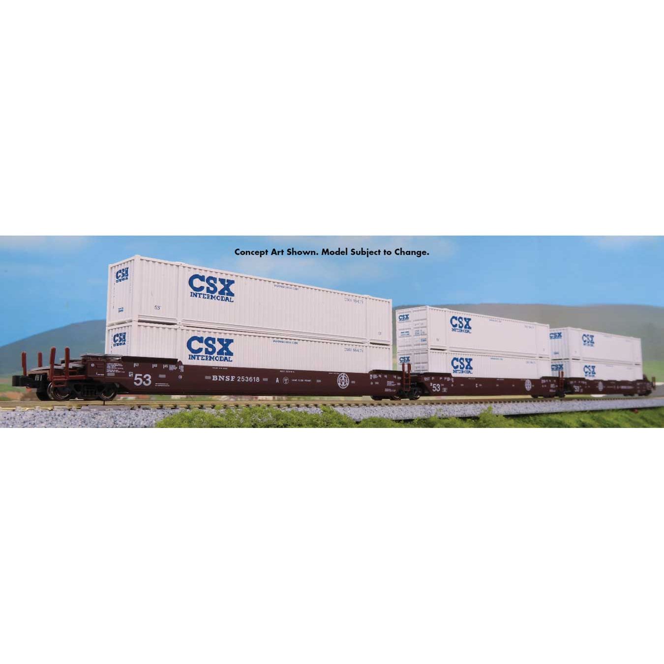 Kato, N Scale 106-6186, MAXI-IV 3-Unit Well Cars ,With 6 EMP Containers, BNSF, #253806