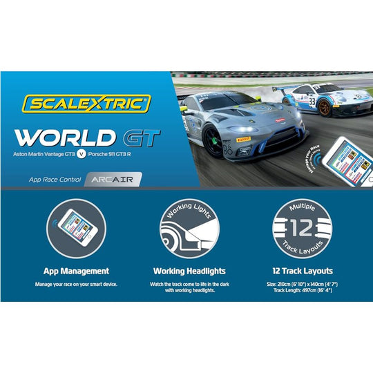 Scalextric, C1434T, ARC AIR- World GT Aston Martin Vantage GT# Vs Porsche 911 GT3 R Cars, 1:32