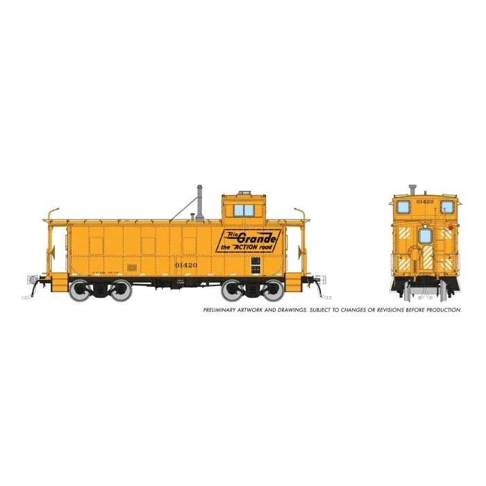 Rapido HO 225023 D&RGW End-Cupola Steel Caboose Late Modifications, Denver & Rio Grande Western #01420 (Aspen Gold, black, Action Road Logo)