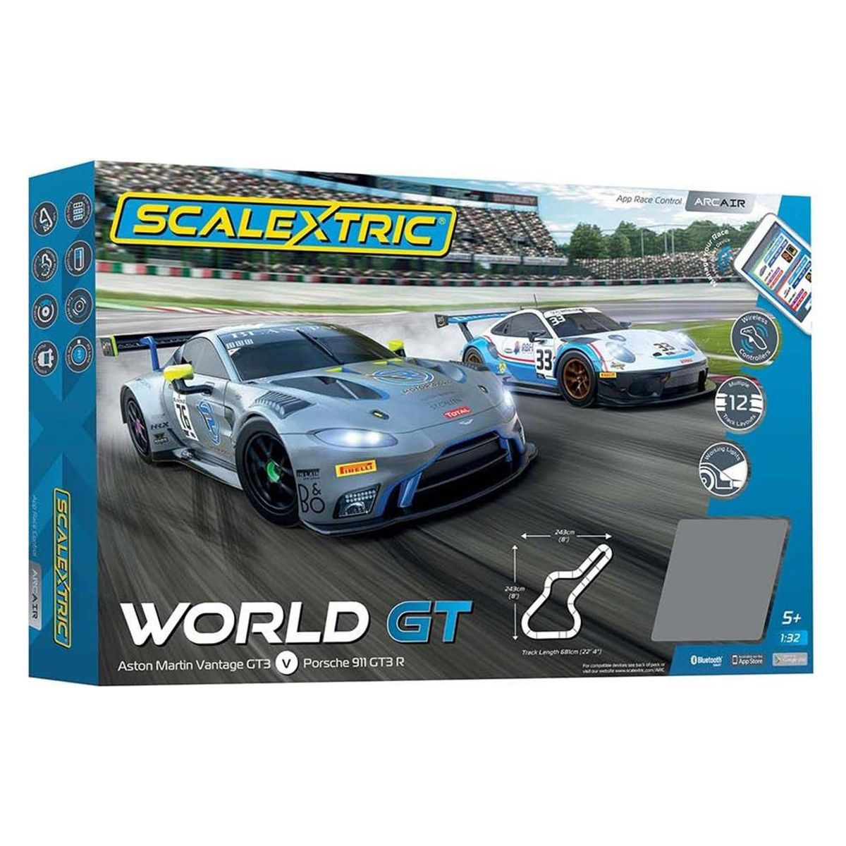Scalextric, C1434T, ARC AIR- World GT Aston Martin Vantage GT# Vs Porsche 911 GT3 R Cars, 1:32