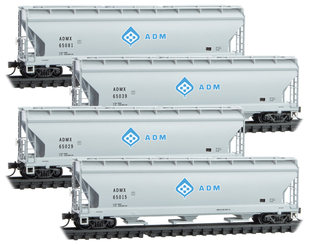 Micro-Trains, 993 00 186, N Scale,  ACF 4650 3 Bay Covered Hopper,  Archer Daniels Midland, - 4-Pack
