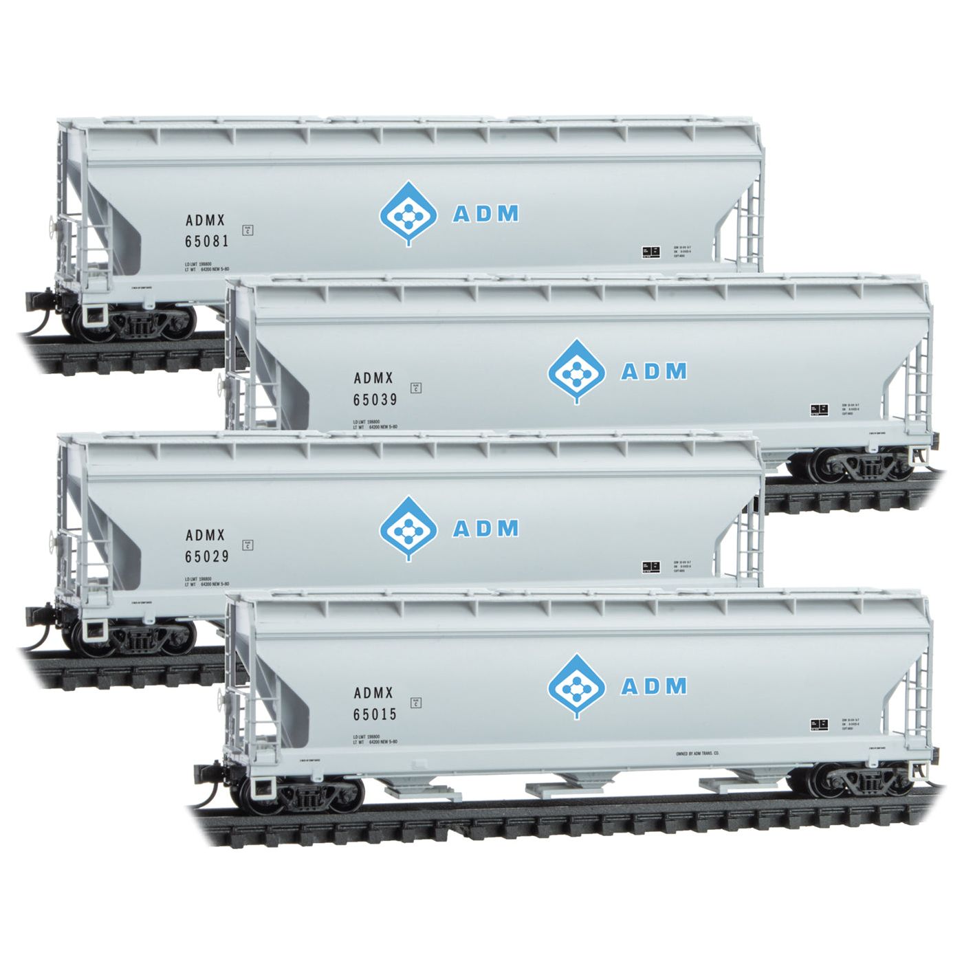Micro-Trains, 993 00 186, N Scale,  ACF 4650 3 Bay Covered Hopper,  Archer Daniels Midland, - 4-Pack