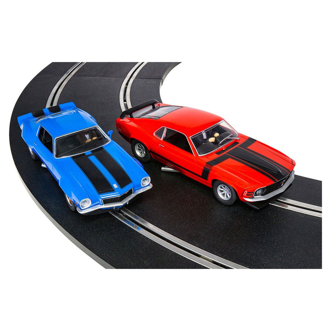 Scalextric, C1429T, American Street Dual, 1970s Chevrolet Camaro vs 1970s Ford Mustang, 1:32