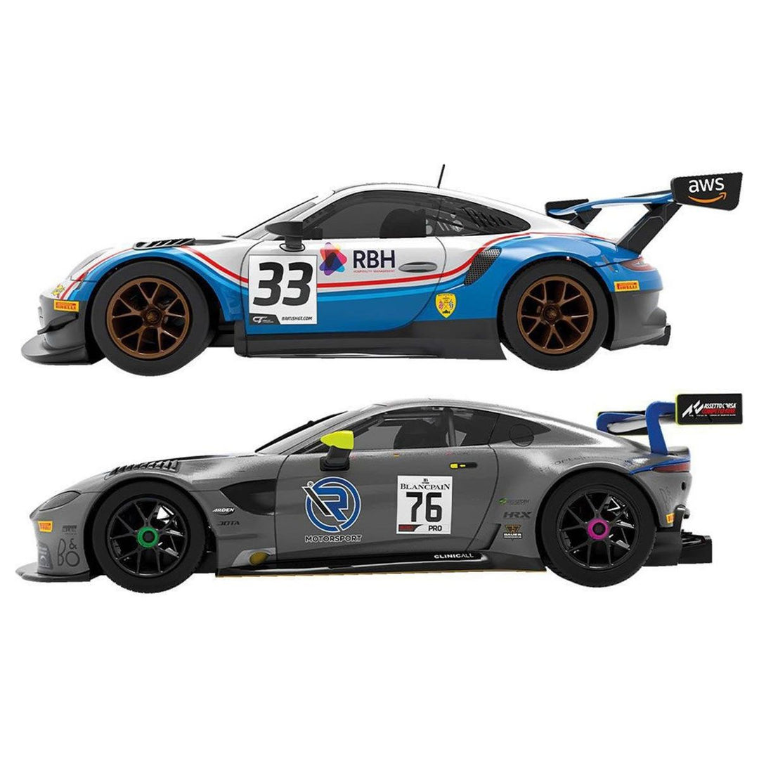 Scalextric, C1434T, ARC AIR- World GT Aston Martin Vantage GT# Vs Porsche 911 GT3 R Cars, 1:32