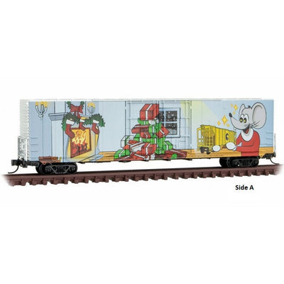 Micro-Trains N 10200170 60' Box Car With Excess Height, Double Plug Doors, And Rivet Side, Micro-Mouse (2021 Christmas Car)
