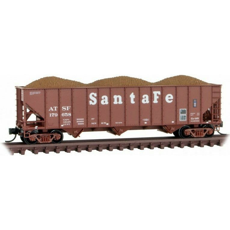 Micro-Trains, N Scale, 10800124, 100-Ton 3-Bay Open Hopper With Rib Sides And Coal Load, Atchison Topeka And Santa Fe, #179697