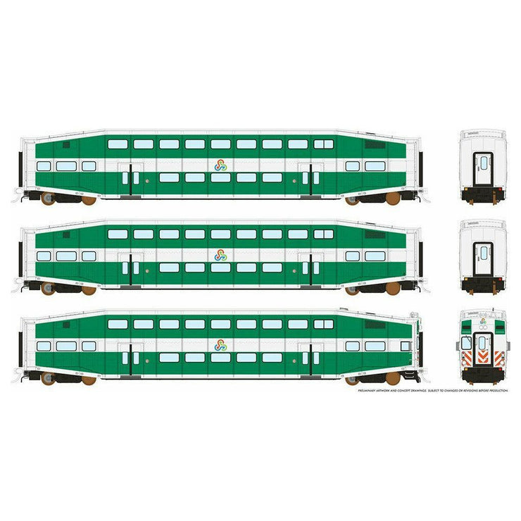 Rapido, HO Scale, 146015, Bi-Level Commuter Car, TriRail, Set #1, (Cab: 501 Coaches: 1003 & 1012)