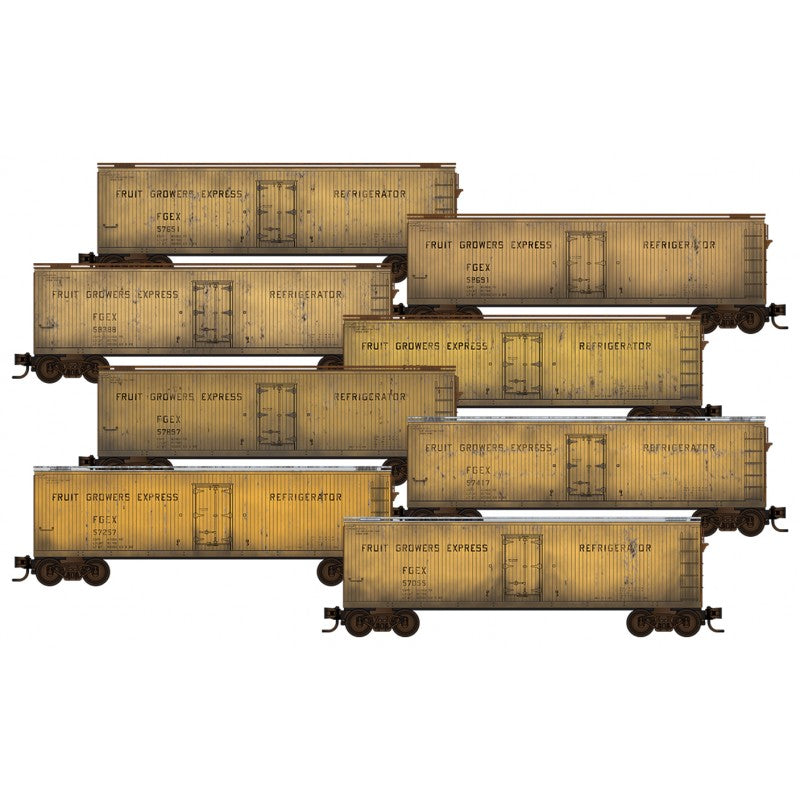 Micro-Trains, N Scale, 99305824,  Weathered 40' Double-Sheathed Wood Reefer, Fruit Growers Express (8-Pack)