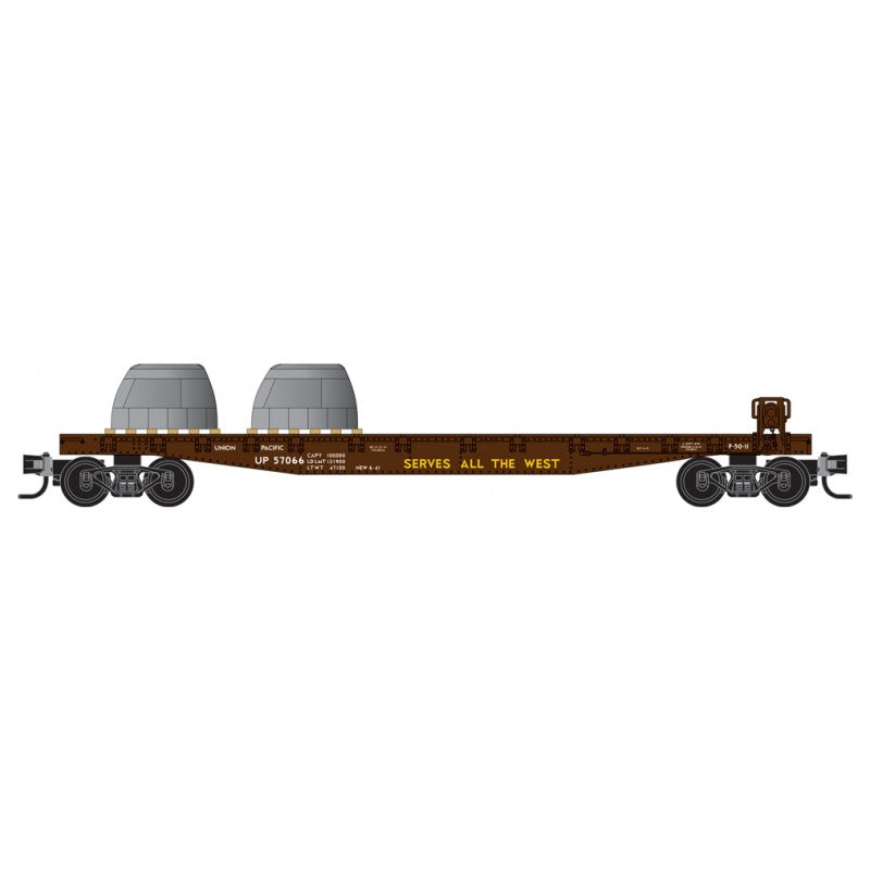 Micro-Trains, N Scale, 99302182, 50' Flat Car, With Fishbelly Side And Side Mount Brakewheel With B29 Wing Load, Atchison Topeka And Santa Fe/Union Pacific
