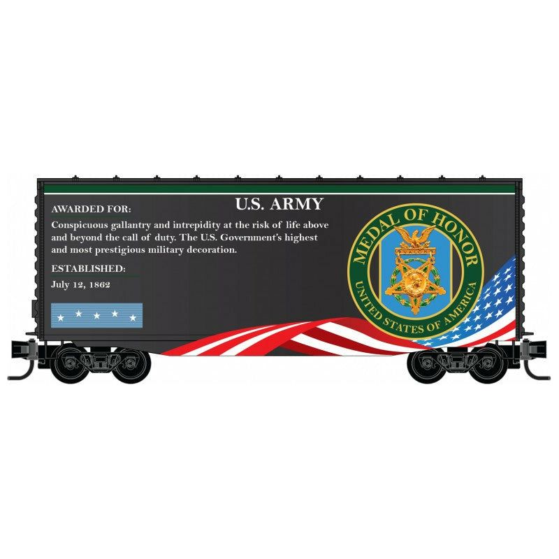 Micro-Trains, N Scale, 101 00 760, 40' Hy-Cube Box Car With Single Door, Military Valor Award US Army Medal Of Honor