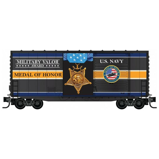 Micro-Trains, N Scale, 101 00 762, 40' Hy-Cube Box Car With Single Door, Military Valor Award US U.S. Navy Medal Of Honor