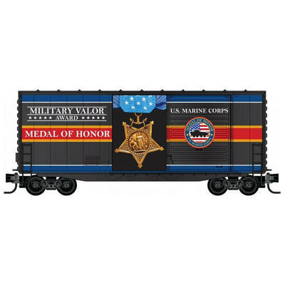 Micro-Trains, N Scale, 101 00 763, 40' Hy-Cube Box Car With Single Door, Military Valor Award US U.S. Marines Corps Medal Of Honor