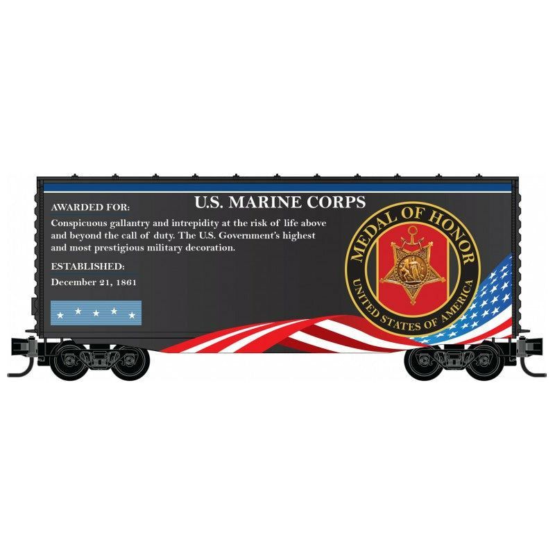 Micro-Trains, N Scale, 101 00 763, 40' Hy-Cube Box Car With Single Door, Military Valor Award US U.S. Marines Corps Medal Of Honor