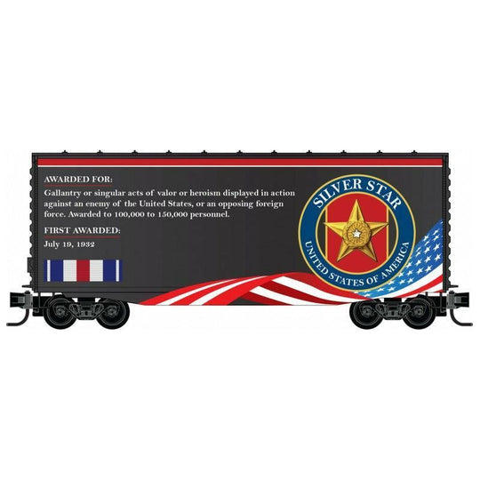 Micro-Trains, N Scale, 101 00 765, 40' Hy-Cube Box Car With Single Door, Military Valor Award - Silver Star