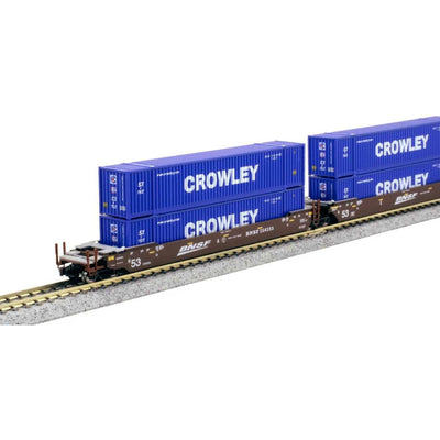 Kato, N Scale, 106-6182, MAXI-IV 3-Unit Well Cars With Crowley Containers, Burlington Northern Santa Fe, #254353, (3-Pack)