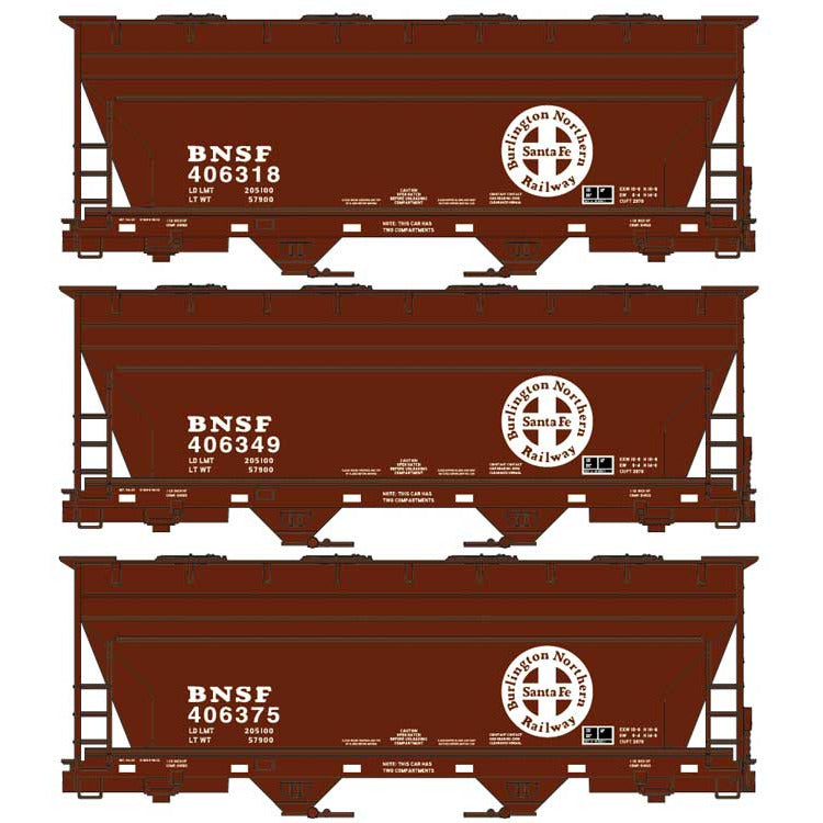 Accurail, HO Scale, 8139, 2-Bay ACF Covered Hopper Cars, BNSF, (3-Pack), HO Scale Kit