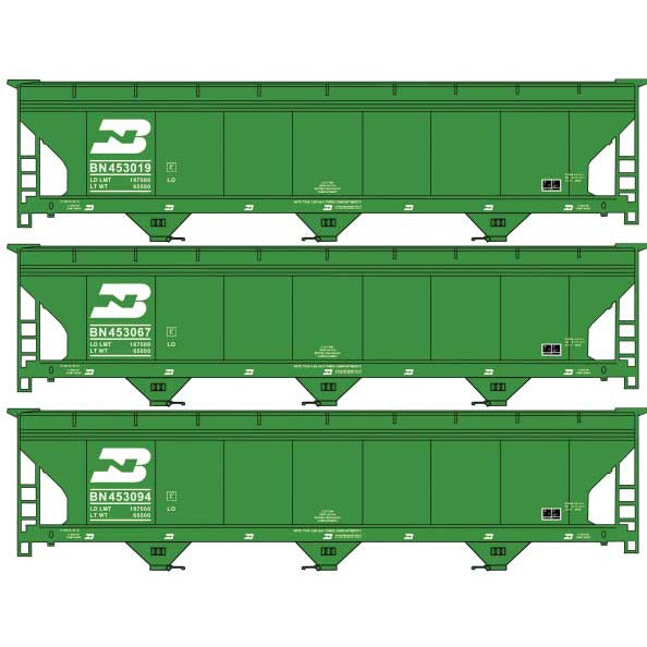 Accurail, HO Scale, 8146, 3-Bay ACF Covered Hopper Cars,  Burlington Northern, (3-Pack), (HO Scale Kit)