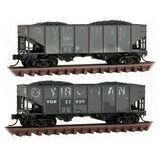 Micro-Trains, N Scale, 993 05 940, Weathered 33' Rib Side 2-Bay Hopper, Virginian, (2-Pack)